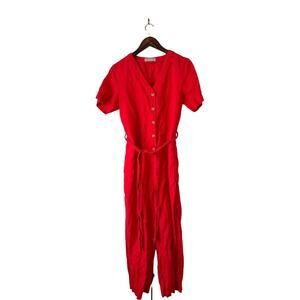 Everlane Linen Red Coral Short Sleeve Jumpsuit Size 6